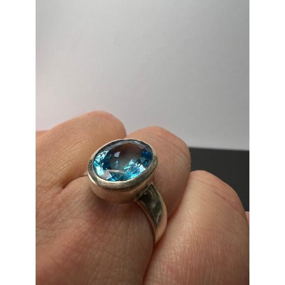 NEW Swiss blue topaz sterling silver ring size 8.5 / 6.64 grams - Picture 3 of 11